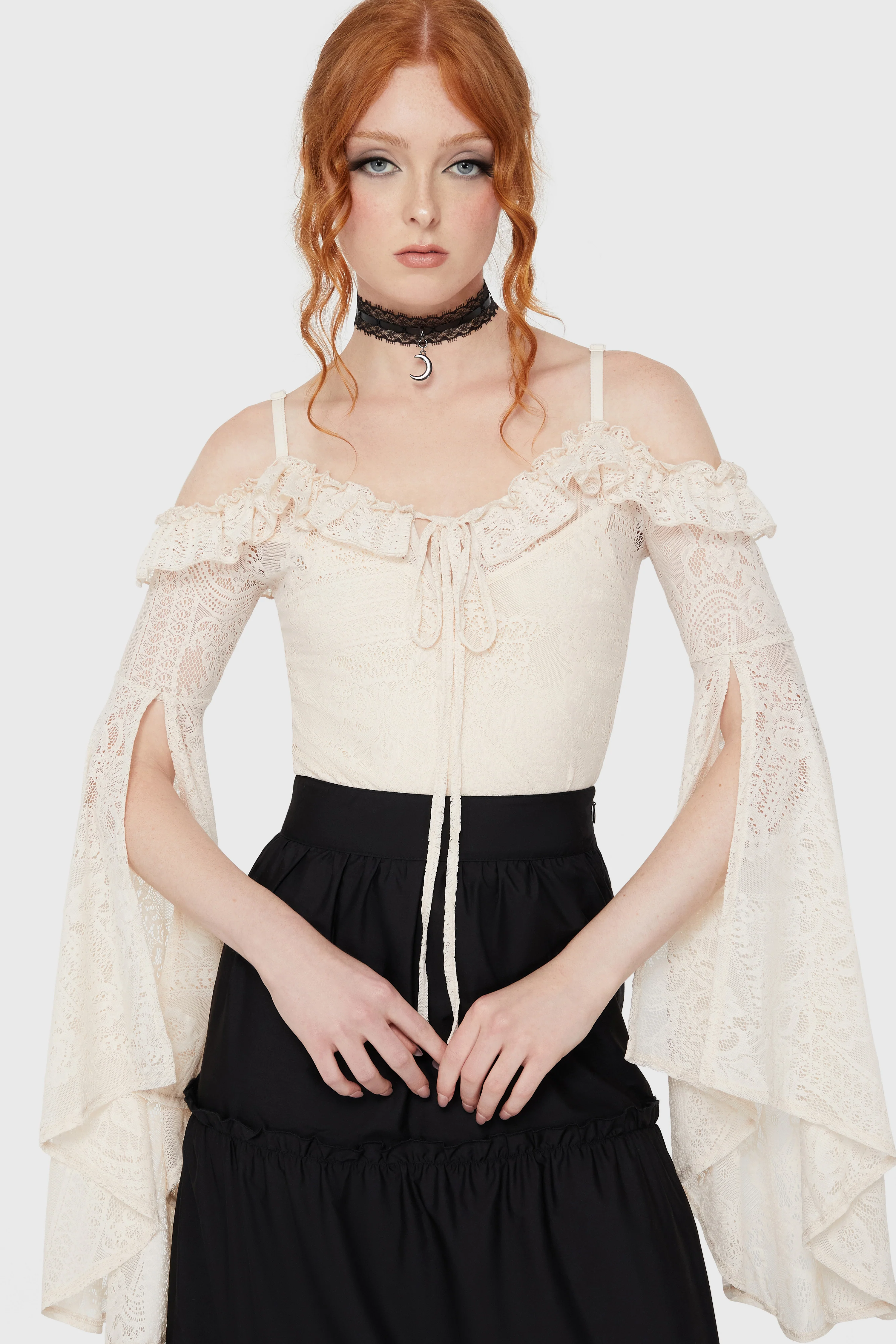 Breathless Lace Bardot Top [IVORY]
