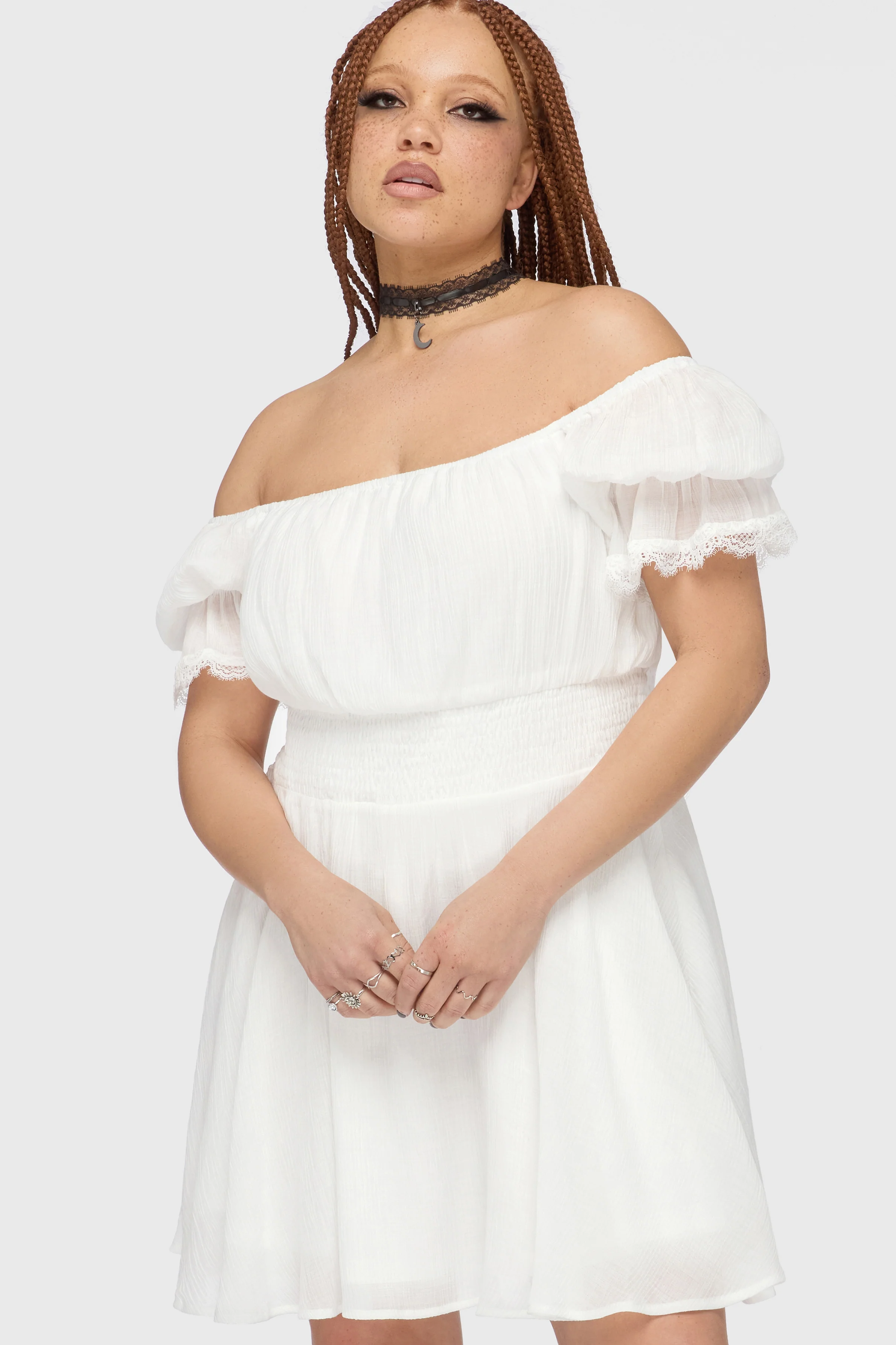 Celestial Night Off The Shoulder Mini Dress [White] - Image 5