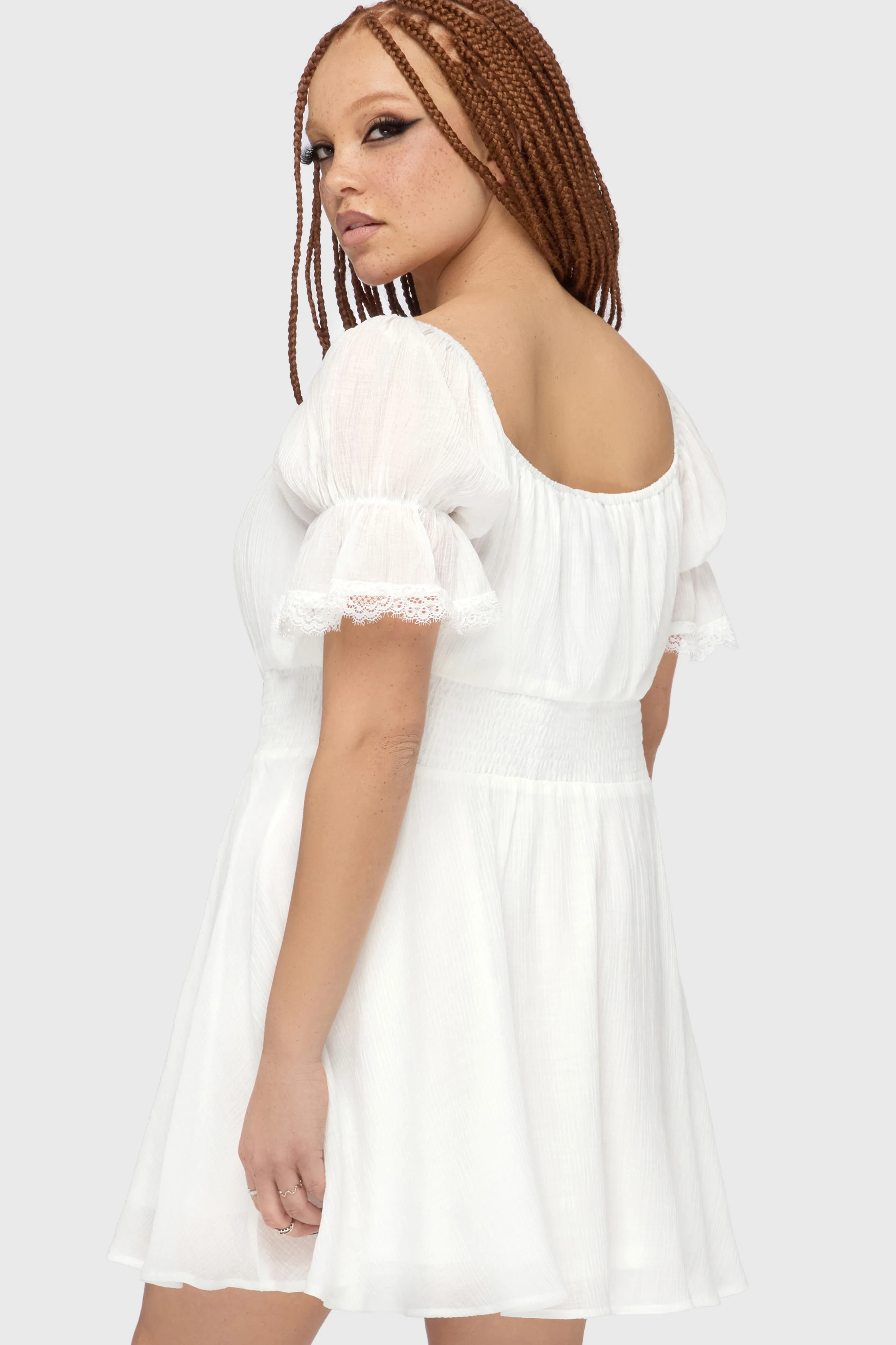 Celestial Night Off The Shoulder Mini Dress [White] - Image 6