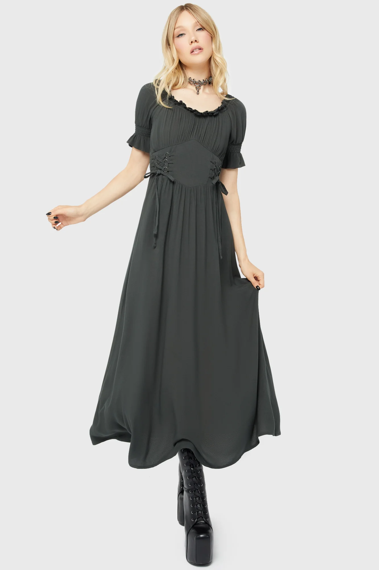 Jocasta Maxi Dress Short Sleeve [GREEN] - Image 3