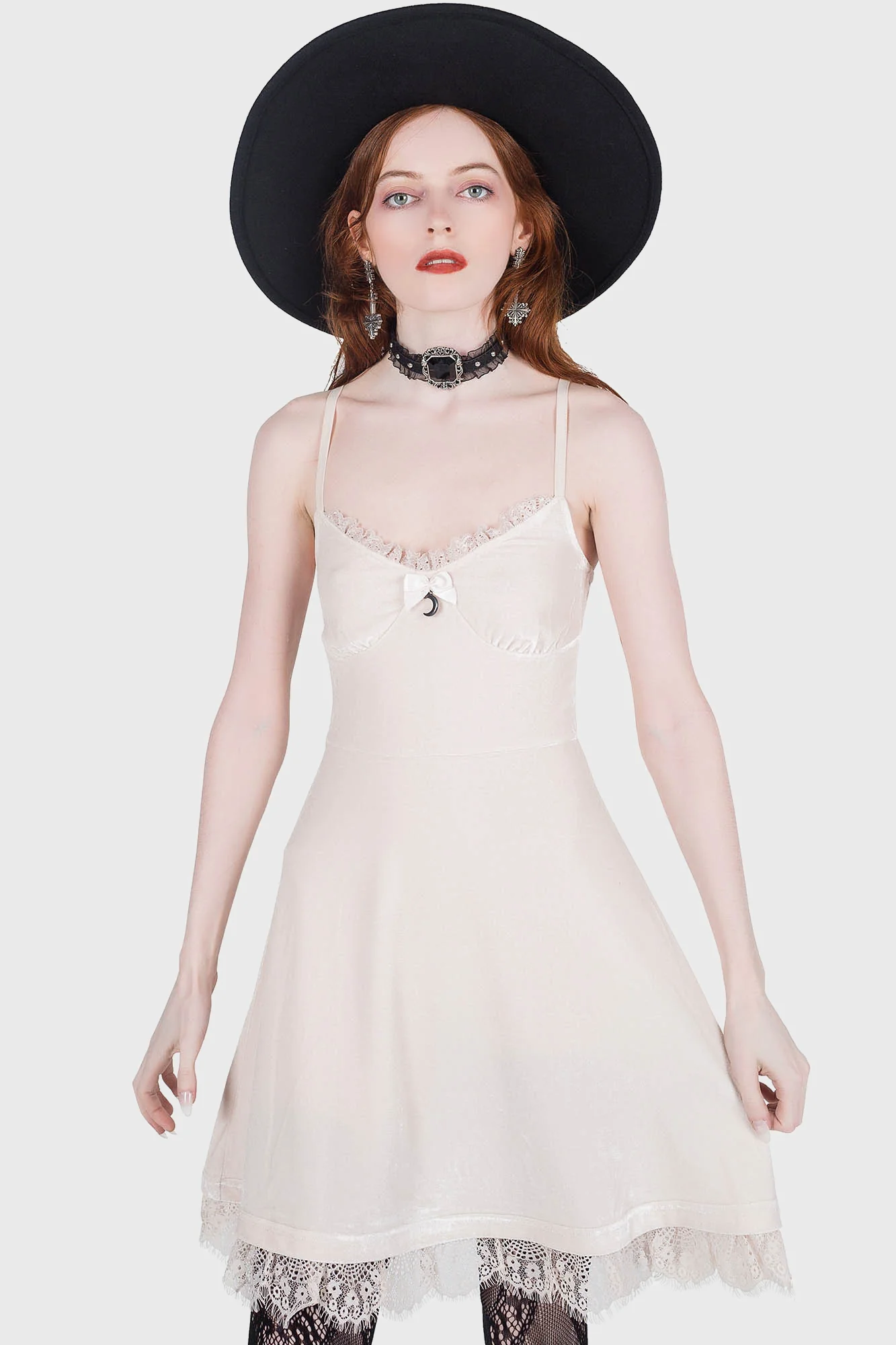Moonstruck Velvet Skater Dress [Ivory] - Image 2